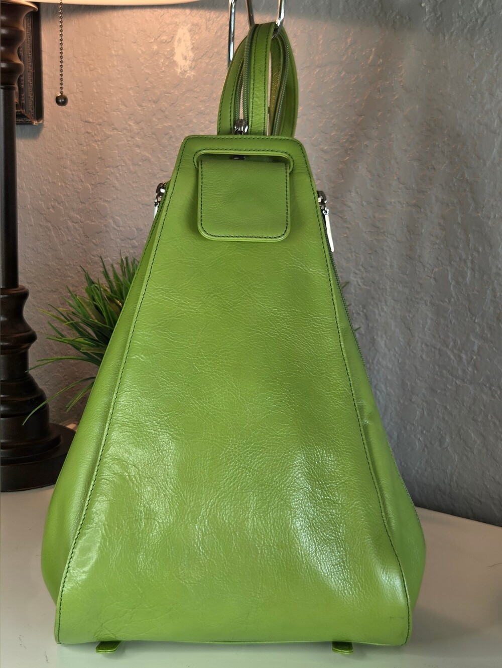 HOBO International Betta Green Leather Convertible Backpack Sling Bag